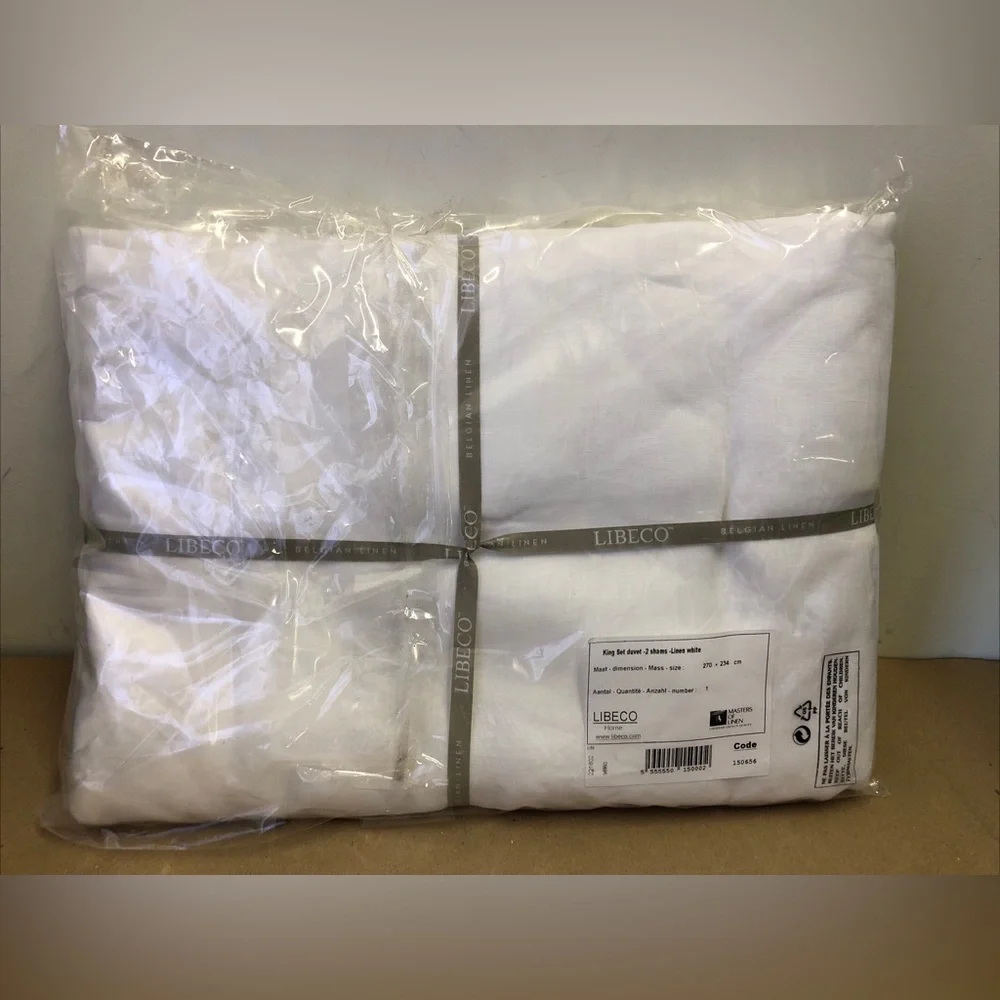 Libeco Home King Duvet Cover 4 King Shams White Belgian Linen 5 Piece Set